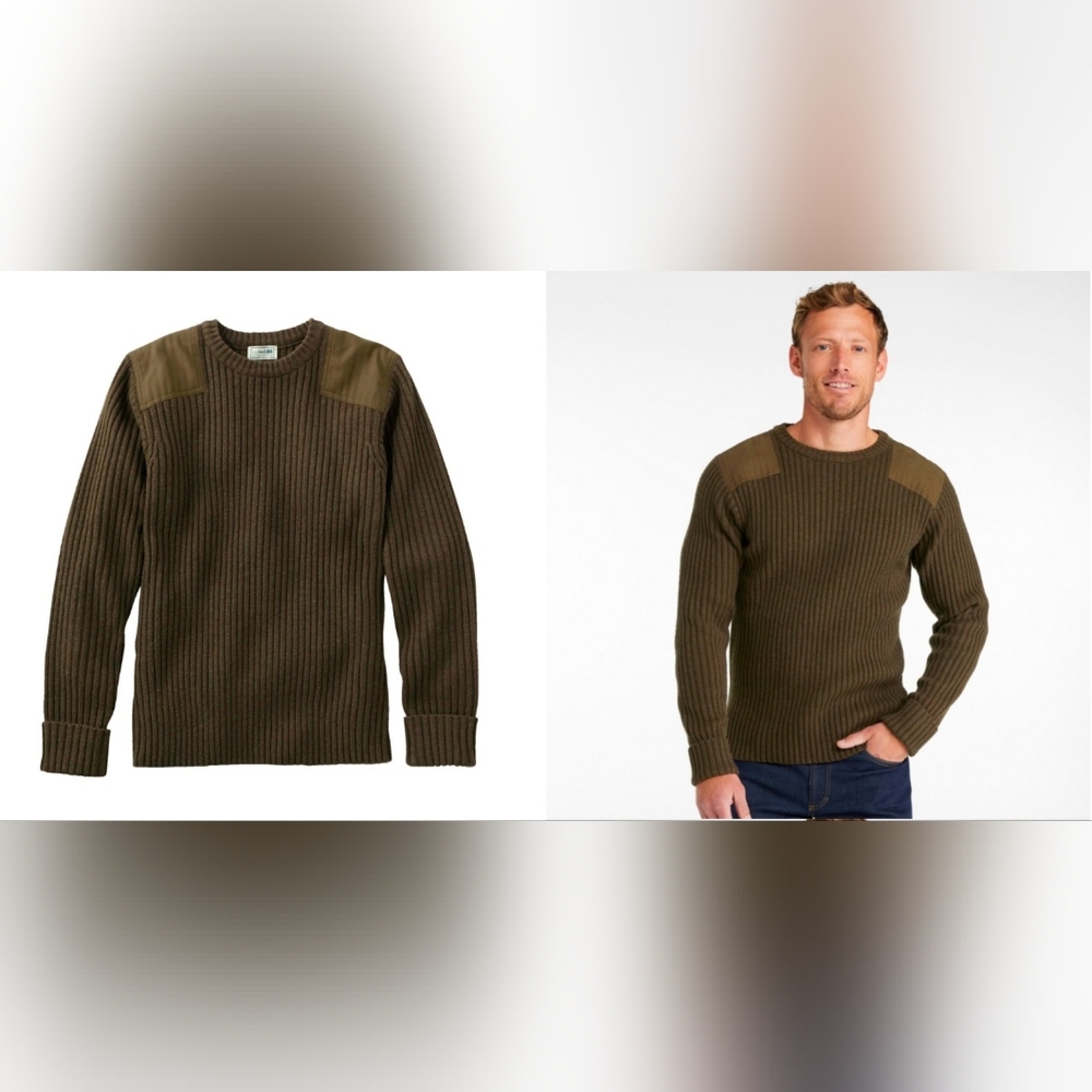 LL Bean Men's Commando Sweater, Crewneck, Size Large, Deep Woods Heather Green